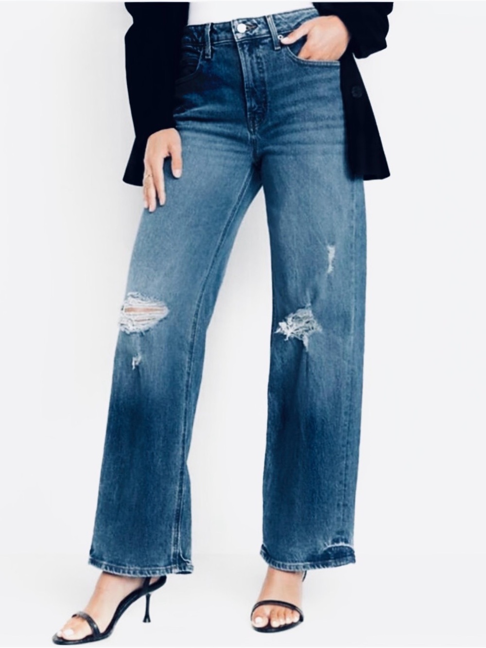 Old Navy Wide Leg Extra High Rise Blue Distressed Denim Jeans Size 8P